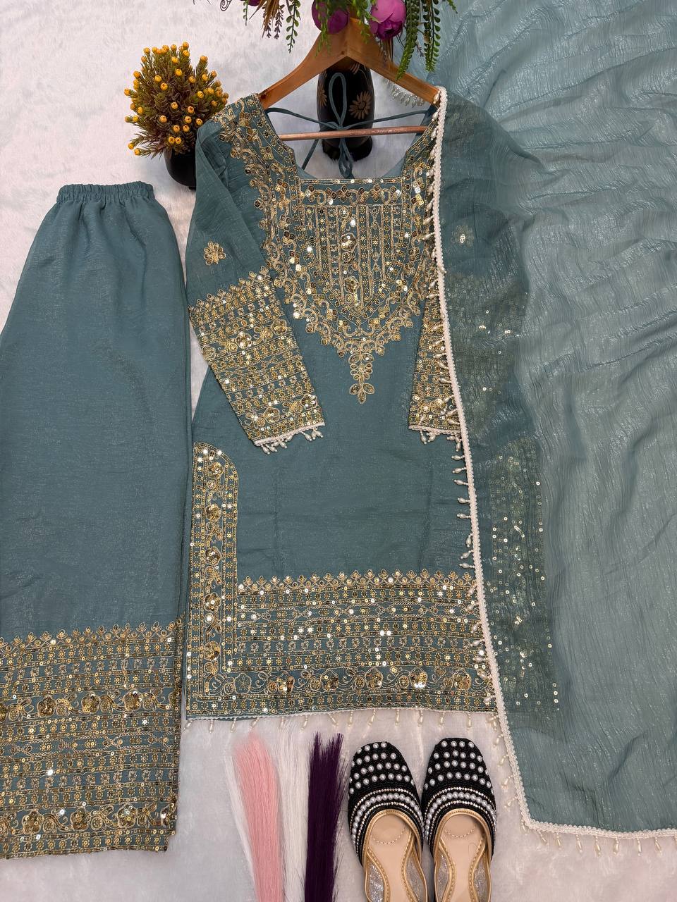Royal Orchid Embroidered Evening Couture
